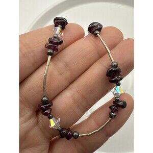 925 Sterling Silver Garnet Crystal Anklet Bracelet 10”